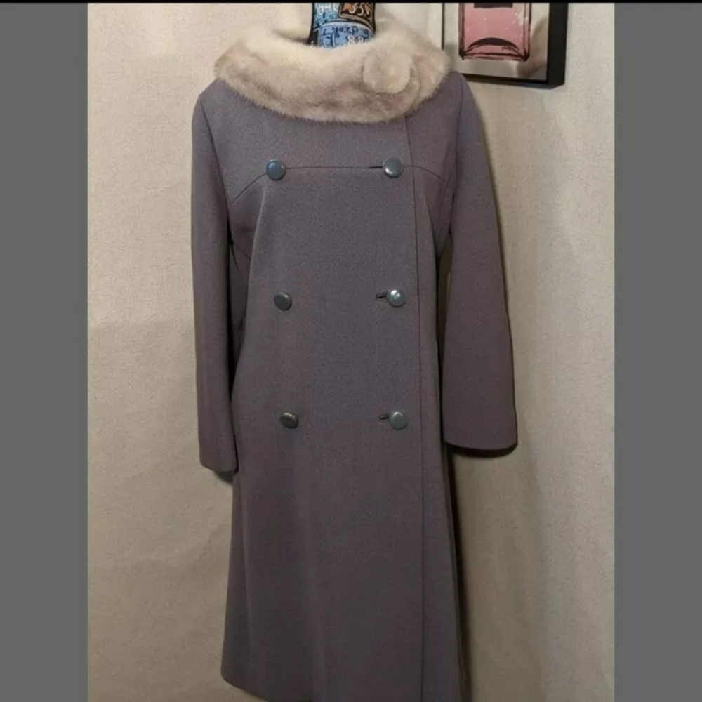 VTG 60's UNION MADE TWILL/TWEED MINK COLLAR COAT